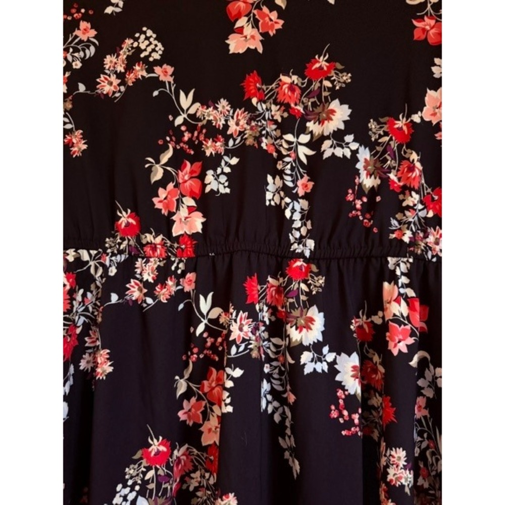 LOFT Womens Small Black Floral V-Neck Cutout Back Long Sleeve Mini Dress - Picture 4 of 8
